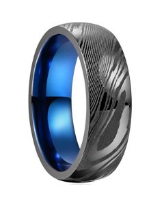 COI Tungsten Carbide Black Blue Damascus Dome Court Ring-7727CC