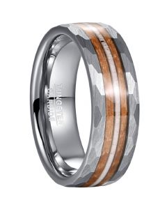 **COI Tungsten Carbide Faceted Ring With Wood & Deer Antler-7790DD
