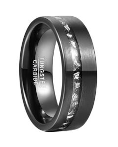 **COI Black Tungsten Carbide Offset Meteorite Ring-7803BB