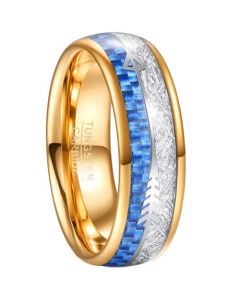 **COI Gold Tone Tungsten Carbide Carbon Fiber & Meteorite Dome Court Ring With Arrows-7806BB