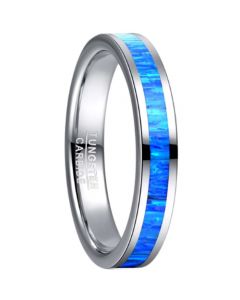 **COI Tungsten Carbide 4mm Blue Wood Pipe Cut Flat Ring-8086BB