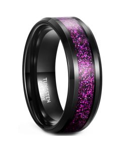 **COI Black Tungsten Carbide Purple Meteorite Beveled Edges Ring-8099BB