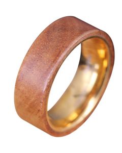 **COI Gold Tone Tungsten Carbide Pipe Cut Flat Ring With Wood-8133BB