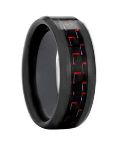 COI Black Tungsten Carbide Ring With Black Red Carbon Fiber-3693