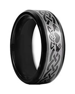 COI Black Tungsten Carbide Mo Anam Cara Celtic Ring-TG956AA