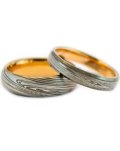 COI Tungsten Carbide Gold Tone Silver Damascus Ring-TG999BB