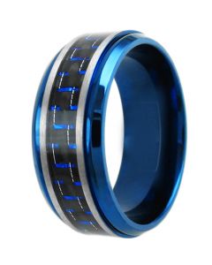 COI Blue Tungsten Carbide Carbon Fiber Step Edges Ring-TG4012