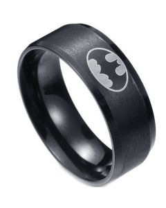 *COI Black Tungsten Carbide Bat Man Beveled Edges Ring-TG3510