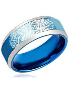 COI Tungsten Carbide Custom Finger Print Beveled Edges Ring-2187