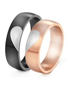 *COI Tungsten Carbide Black/Rose Heart Dome Court Ring-TG4547