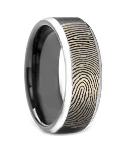 COI Tungsten Carbide Custom FingerPrint Beveled Edges Ring-3972