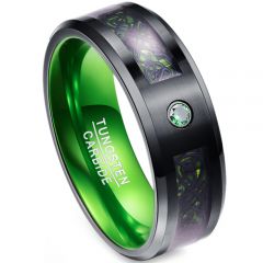 *COI Tungsten Carbide Black Green Dragon Zirconia Ring-TG4017