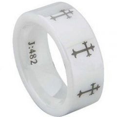 COI White Ceramic Cross Pipe Cut Flat Ring - TG1301