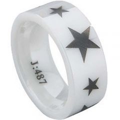 COI White Ceramic Stars Pipe Cut Flat Ring-TG1303