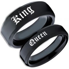 COI Black Tungsten Carbide King Queen Ring-TG1585AA