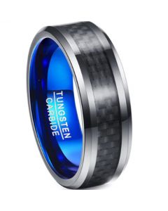 COI Tungsten Carbide Black Blue Ring With Carbon Fiber-TG2031