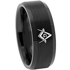 *COI Black Tungsten Carbide Masonic Beveled Edges Ring-TG2038