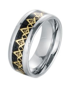 COI Tungsten Carbide Gold Tone Masonic Carbon Fiber Ring-TG2381