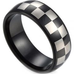 *COI Black Tungsten Carbide Checkered Flag Dome Court Ring-TG2818