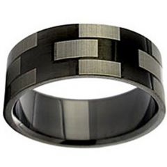 COI Black Tungsten Carbide Checkered Flag Pipe Cut Ring-TG2924