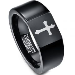 *COI Black Tungsten Carbide Cross Wedding Band Ring - TG3003B