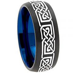 COI Tungsten Carbide Black Blue Celtic Dome Court Ring-TG3148AA