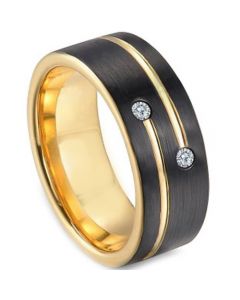 *COI Tungsten Carbide Black Gold Tone Ring With Cubic Zirconia-TG3249