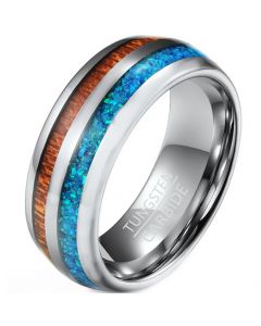 COI Tungsten Carbide Wood & Crushed Opal Dome Court Ring - TG3362BB