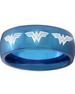 *COI Blue Tungsten Carbide Wonder Woman Dome Court Ring-TG3685