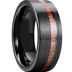 COI Black Tungsten Carbide Offset Groove Wood Ring - TG3847AA