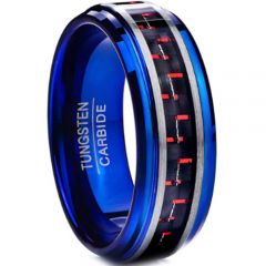 COI Blue Tungsten Carbide Ring With Red Carbon Fiber-TG3898BB