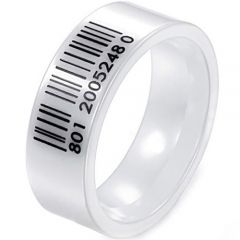 COI White Ceramic Barcode Pipe Cut Flat Ring - TG3948