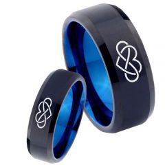COI Tungsten Carbide Black Blue Infinity Heart Beveled Edges Ring - TG4035