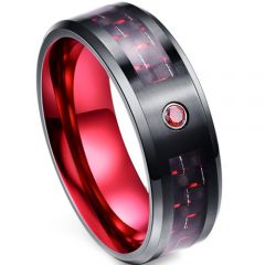 *COI Tungsten Carbide Black Red Ring With Carbon Fiber-TG4519