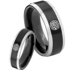 **COI Tungsten Firefighter Beveled Edges Ring - TG4667CC