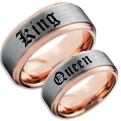COI Tungsten Carbide Rose Silver King Queen Ring-TG5059