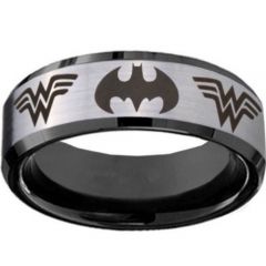 *COI Tungsten Carbide Batman & Wonder Woman Ring-TG5062