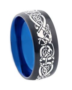 COI Tungsten Carbide Black Blue Dragon Dome Court Ring-5081