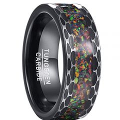COI Black Tungsten Carbide Crushed Opal Hammered Ring-TG5107