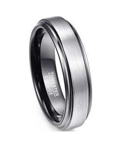COI Tungsten Carbide Black Silver Step Edges Ring-TG723