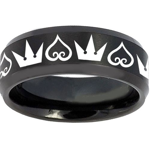 *COI Black Tungsten Carbide Kingdom & Heart Ring - TG1513CC