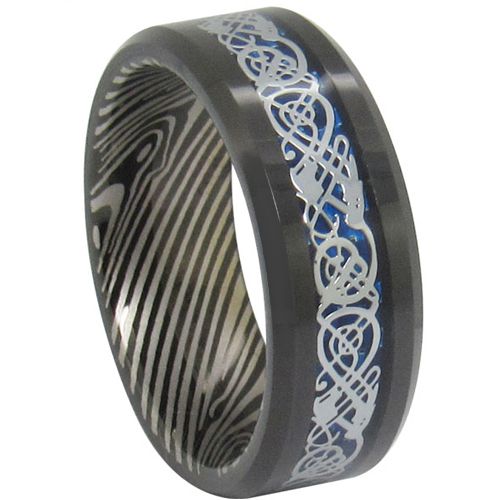 COI Black Tungsten Carbide Damascus Dragon Ring-TG1819