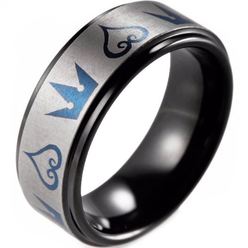 COI Tungsten Carbide Black Blue Kingdom & Heart Ring-TG3320