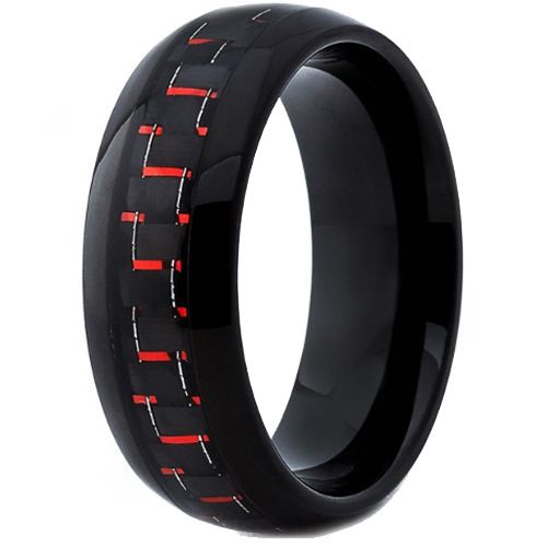 COI Black Tungsten Carbide Ring With Red Carbon Fiber-TG4200
