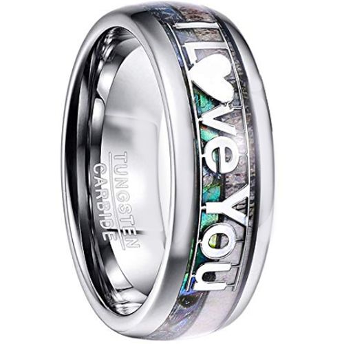 COI Tungsten Carbide Abalone Shell & Deer Antler Love You Ring-TG4578B