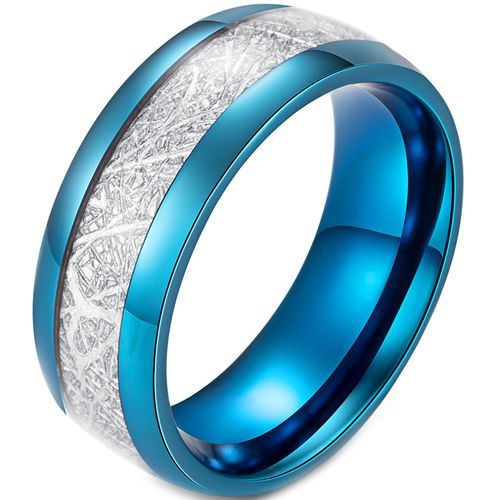 COI Blue Tungsten Carbide Dome Court Ring With Meteorite-5593