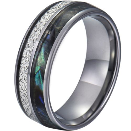 COI Tungsten Carbide Abalone Shell and Meteorite Dome Court Ring-5782
