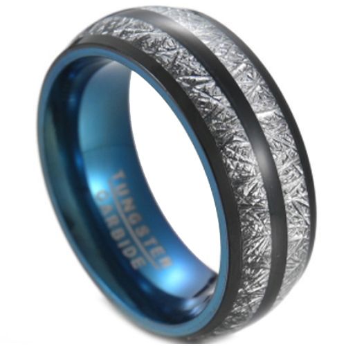 **COI Tungsten Carbide Black Blue Meteorite Ring-6834