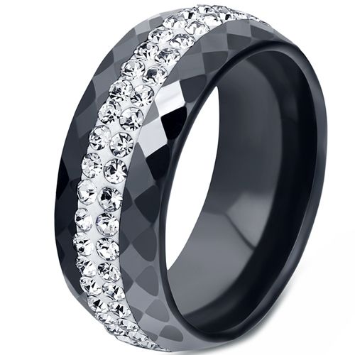 **COI Black/White High Tech Ceramic Faceted Ring With Cubic Zirconia-7495CC