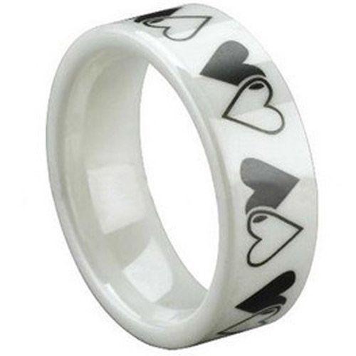 COI White Ceramic Double Heart Pipe Cut Flat Ring-TG1298